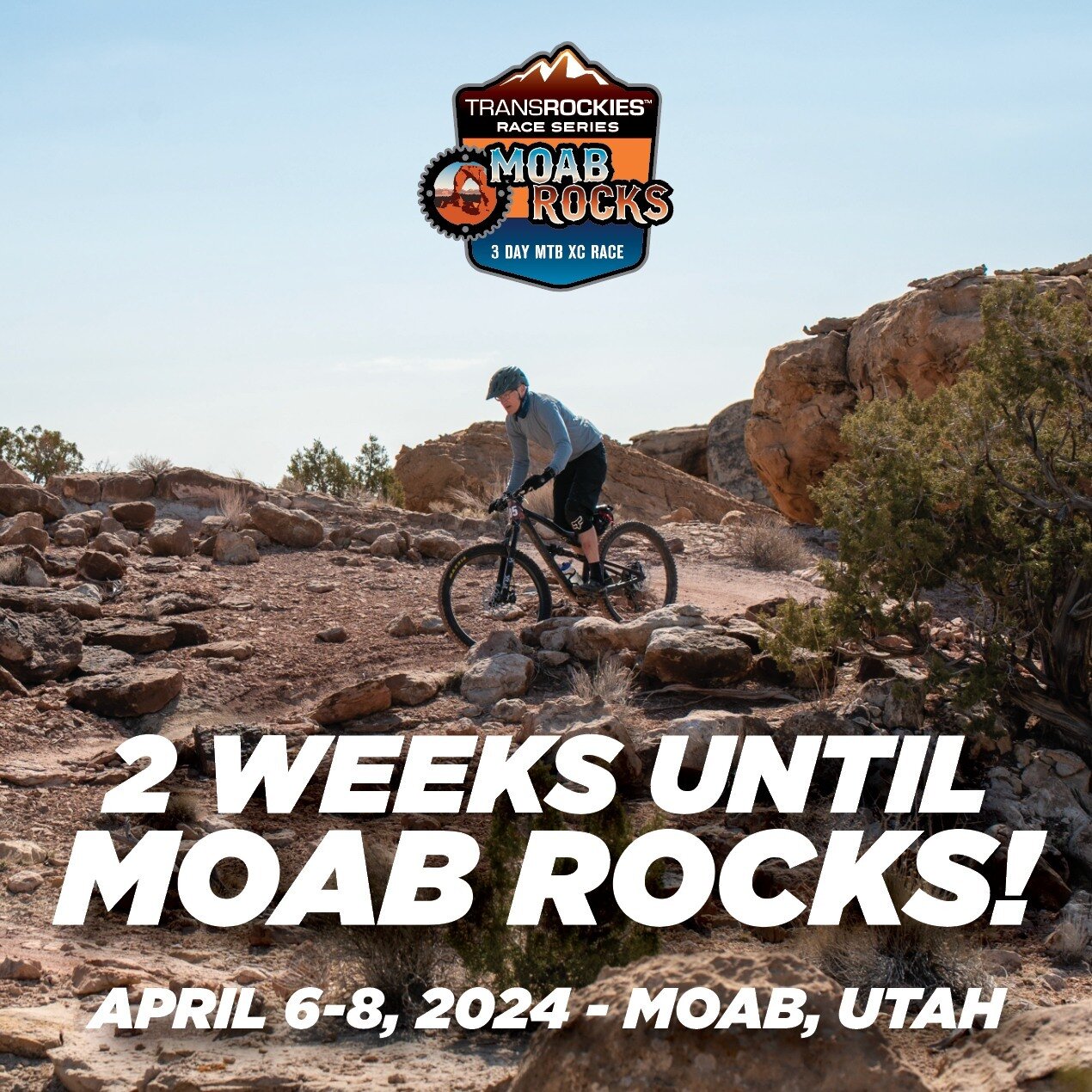 The countdown begins &ndash; just two weeks until Moab Rocks!⁠
⁠
Get ready to saddle up and conquer the iconic trails of Moab, where every twist and turn promises an adventure worth pedaling for &ndash; see you at the starting line!⁠
⁠
Not registered