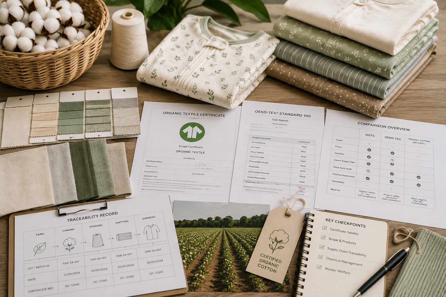Fabric certification and testing documents used to compare textile standards.