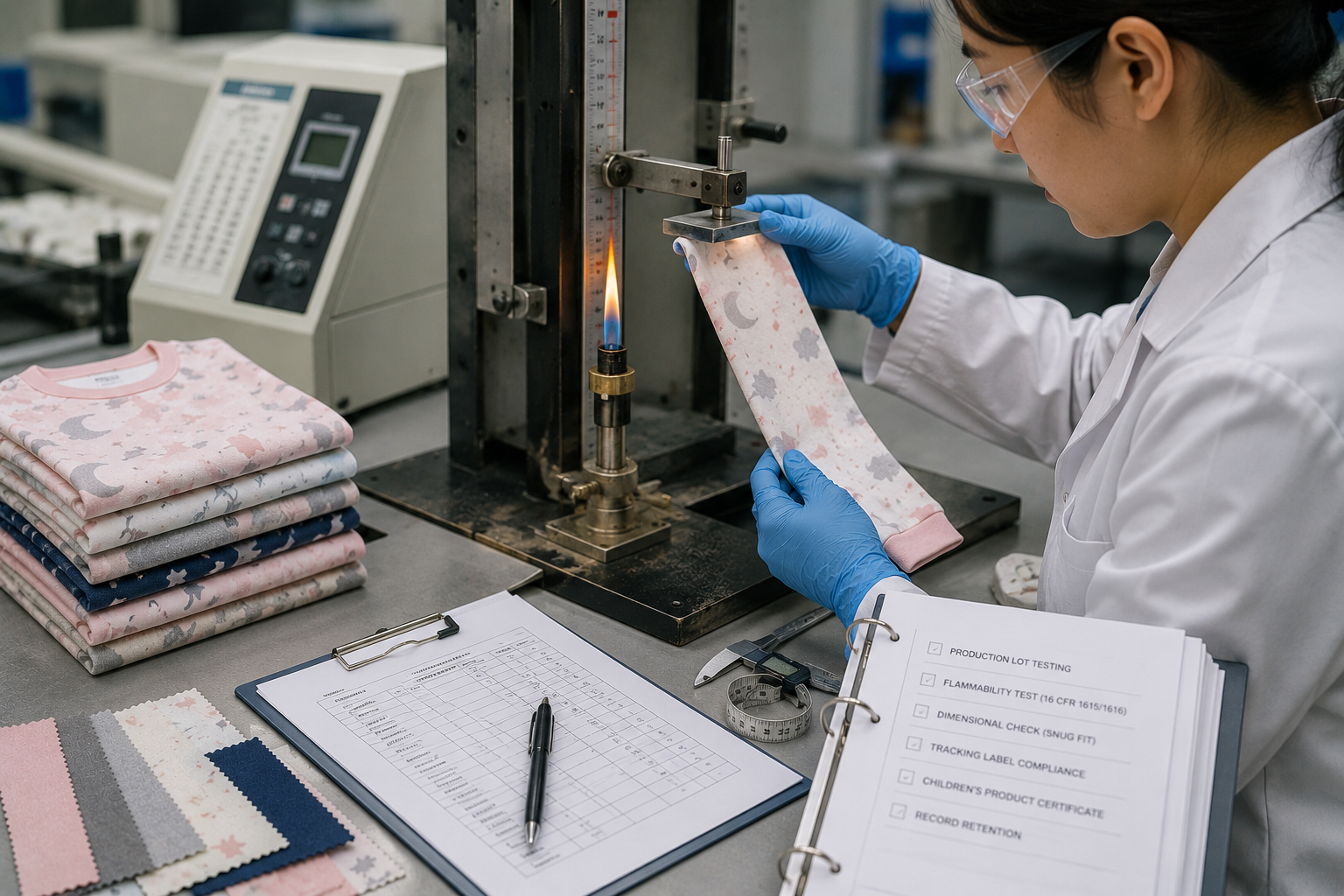 Textile testing process for children's sleepwear safety compliance