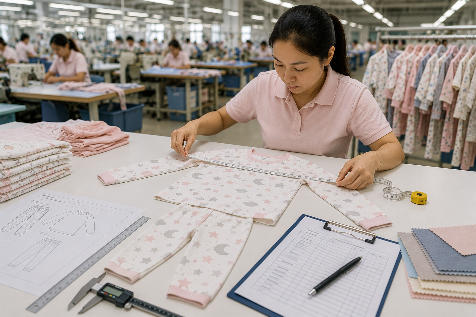 Quality-control inspection of children's sleepwear during manufacturing