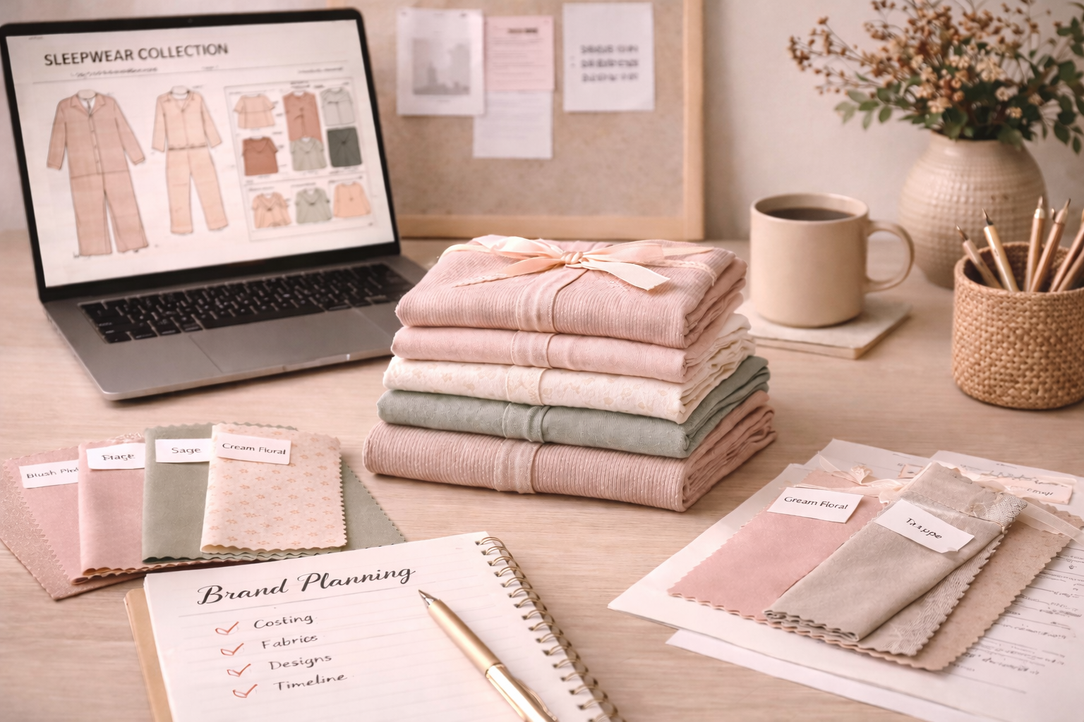 Small batch sleepwear production setup for launching a pajama brand