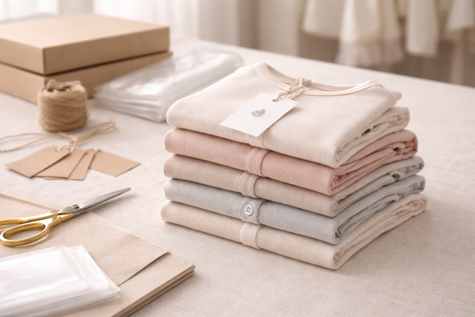 Small batch of children’s pajama sets prepared for first production run and packaging