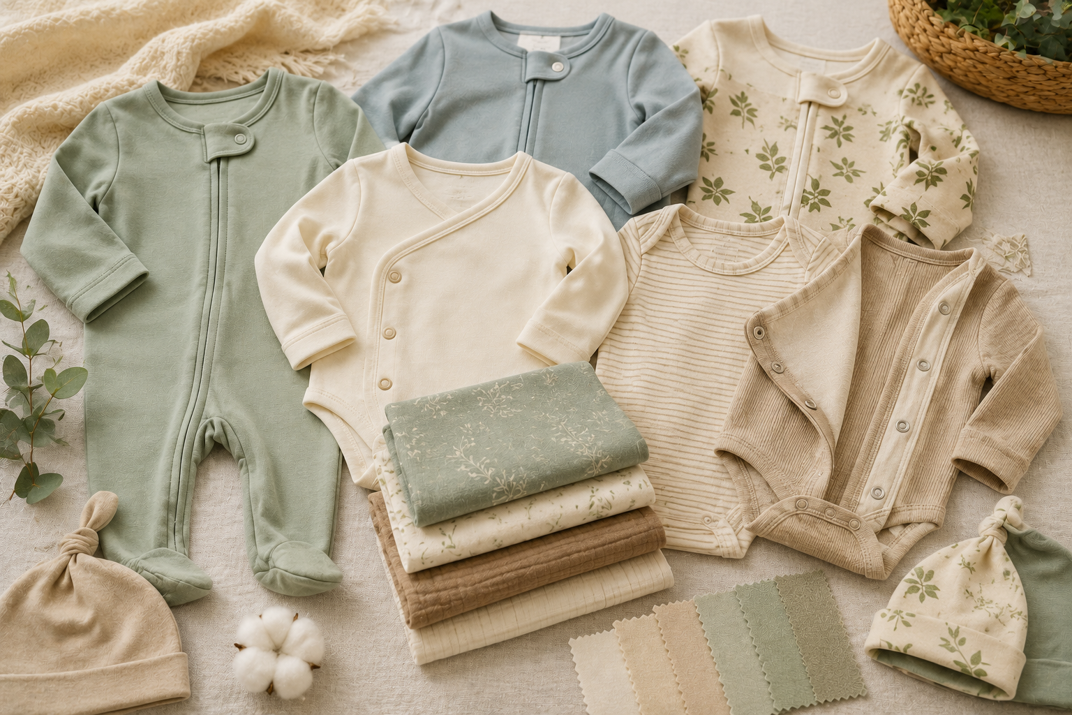 Functional baby clothing featuring soft fabrics and innovative construction details.