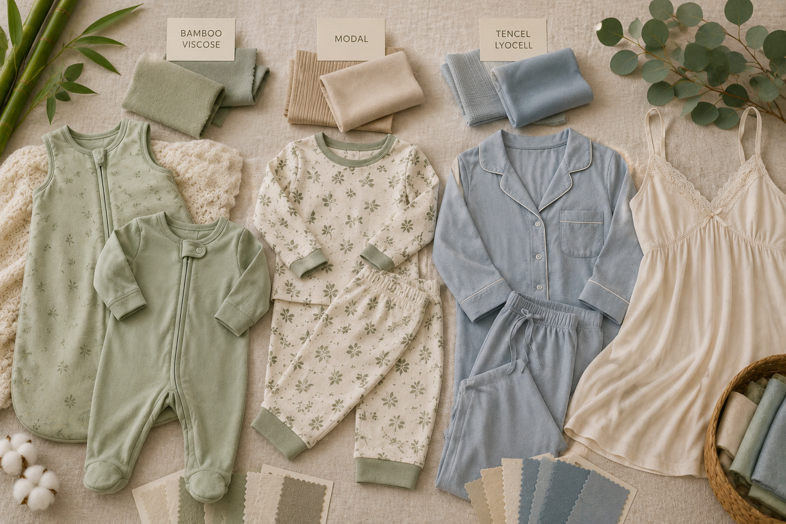 Sleepwear products made from different regenerated cellulose fabrics.