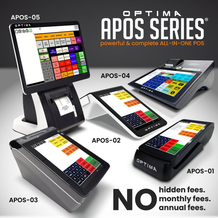 Optima APOS Series POS terminals, available in Windsor from AAA Cash Controls Systems Ltd