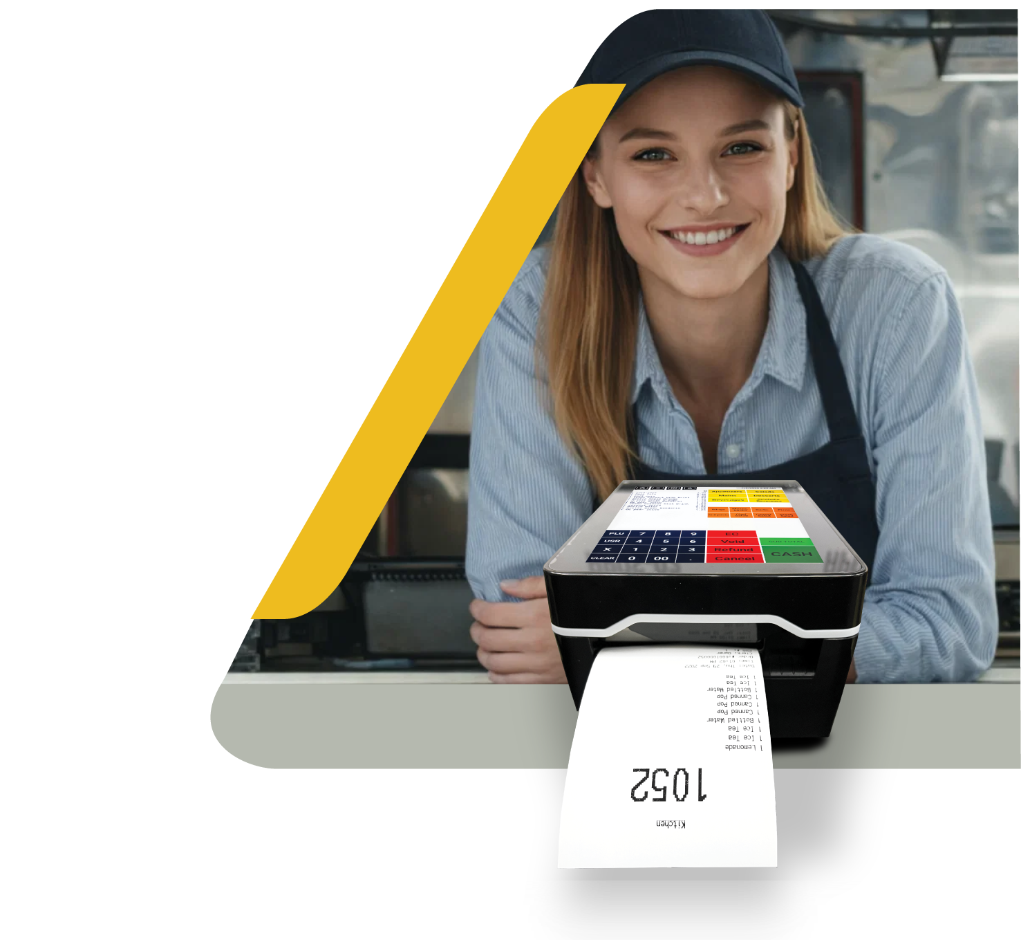 Woman using APOS-03 in a food truck