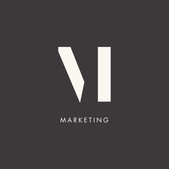 A dark gray background with stylized white 'V' and 'I' letters, and the word 'MARKETING' in small white letters underneath.