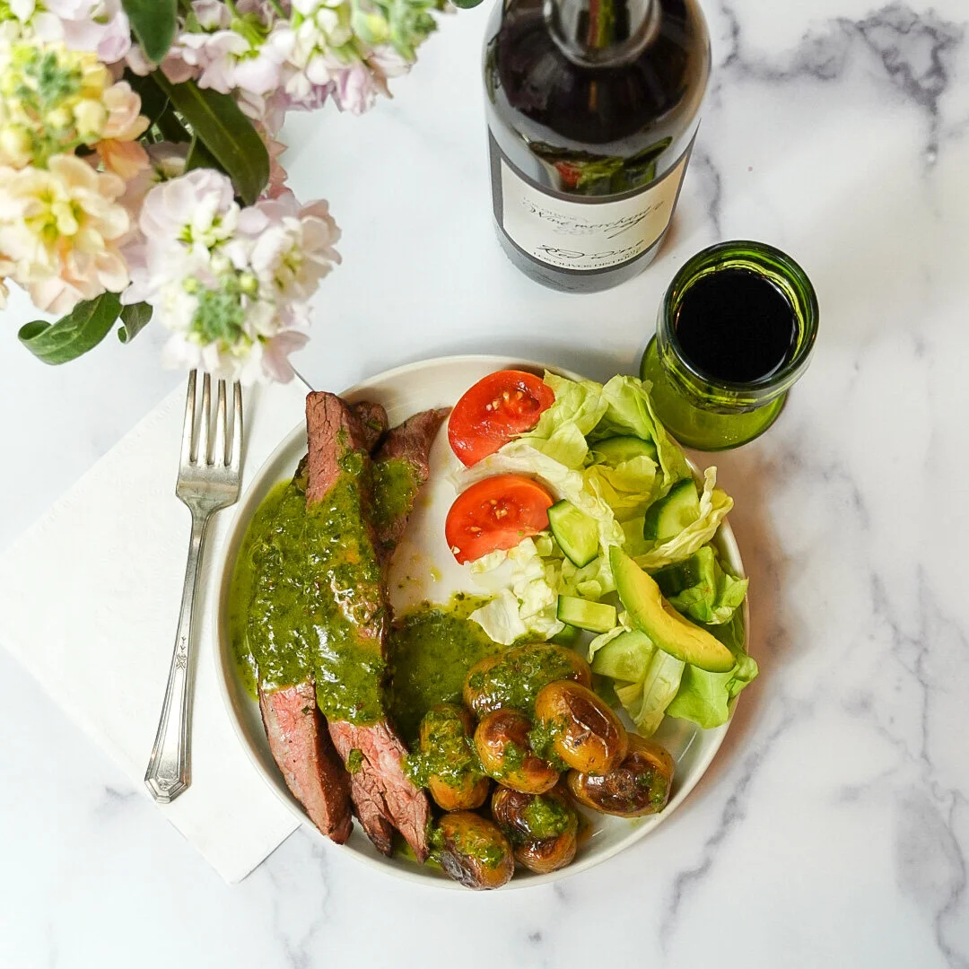 Flank Steak with Chimmichuri &amp; Traeger Roasted Potatoes