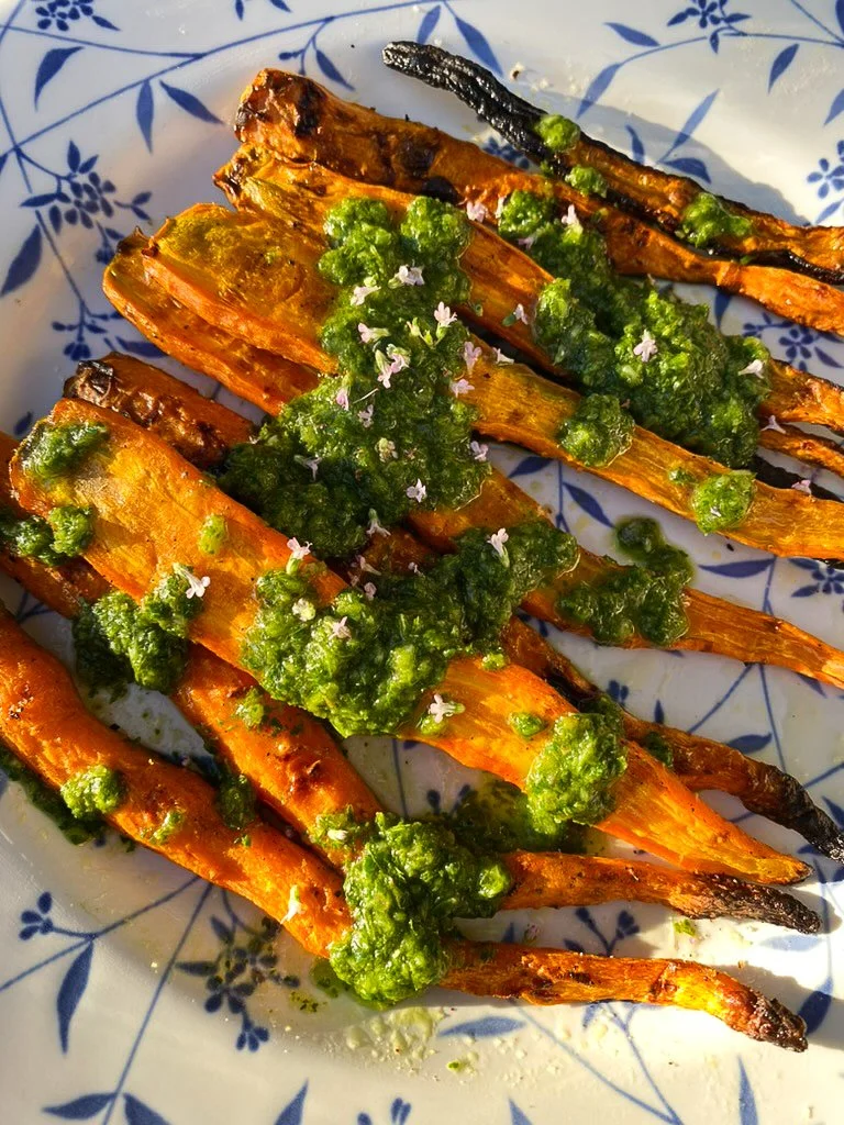 Grilled Carrots with Carrot Top Chimichurri 