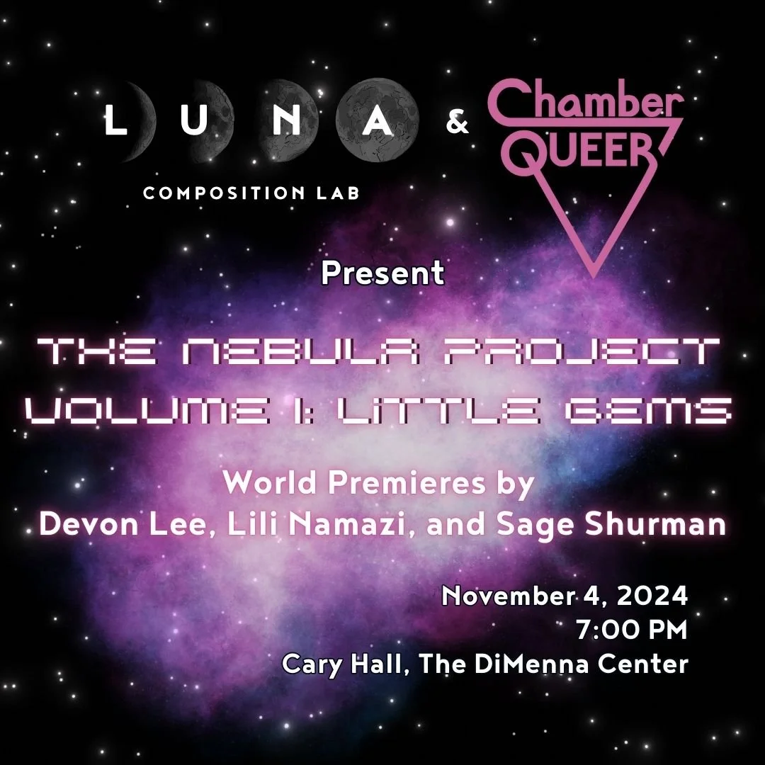 a square graphic with the concert information in a sci-fi font against a telescope image of a purple-tinged nebula