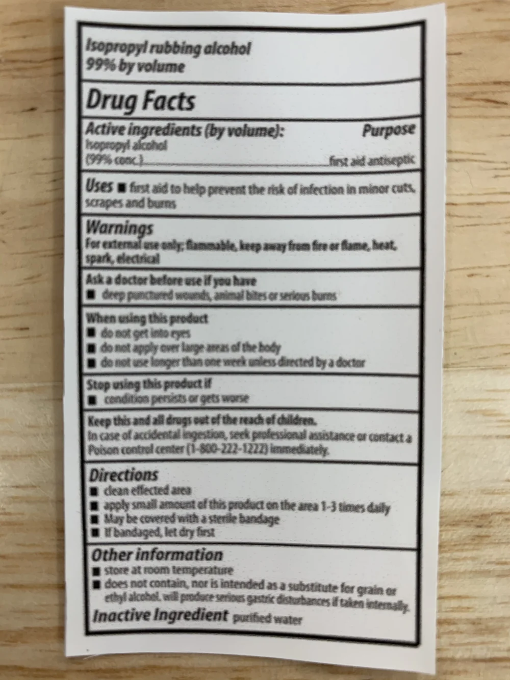 Isopropyl Alcohol Label