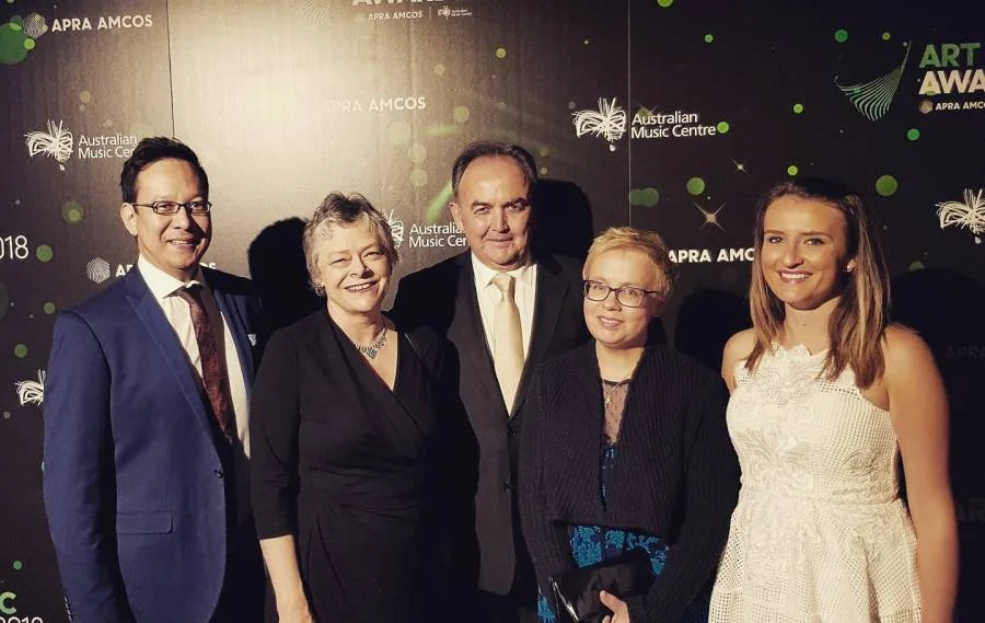 At the 2018 Art Music Awards hosted by the AMC & APRA|AMCOS in Melbourne, Vic (Image copyright APRA AMCOS)