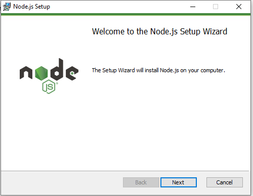 Node.js welcome screen