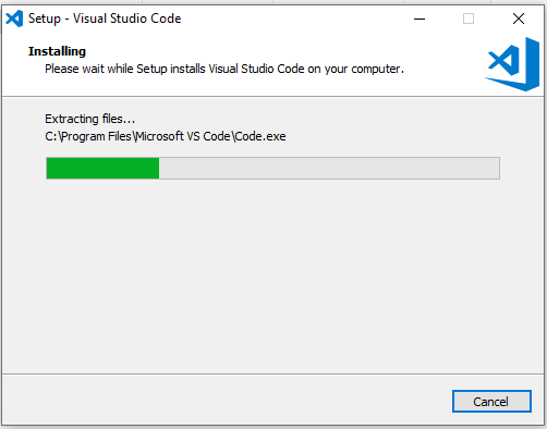 VSCode installation in progress