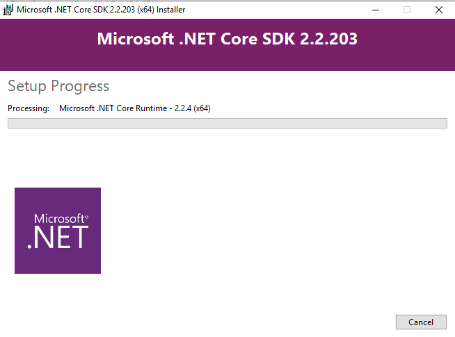 Net Core SDK installation progress