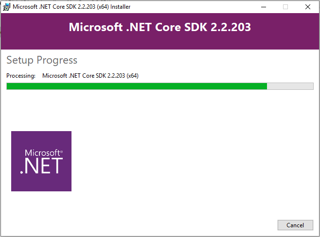 Net Core SDK installation progress