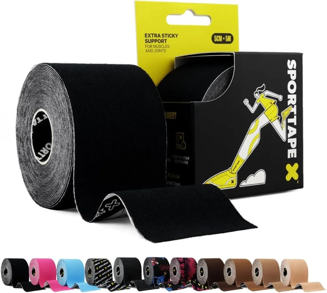 SPORTTAPE Kinesiology Tape, 5cm x 5m, Black - Waterproof, Hypoallergenic