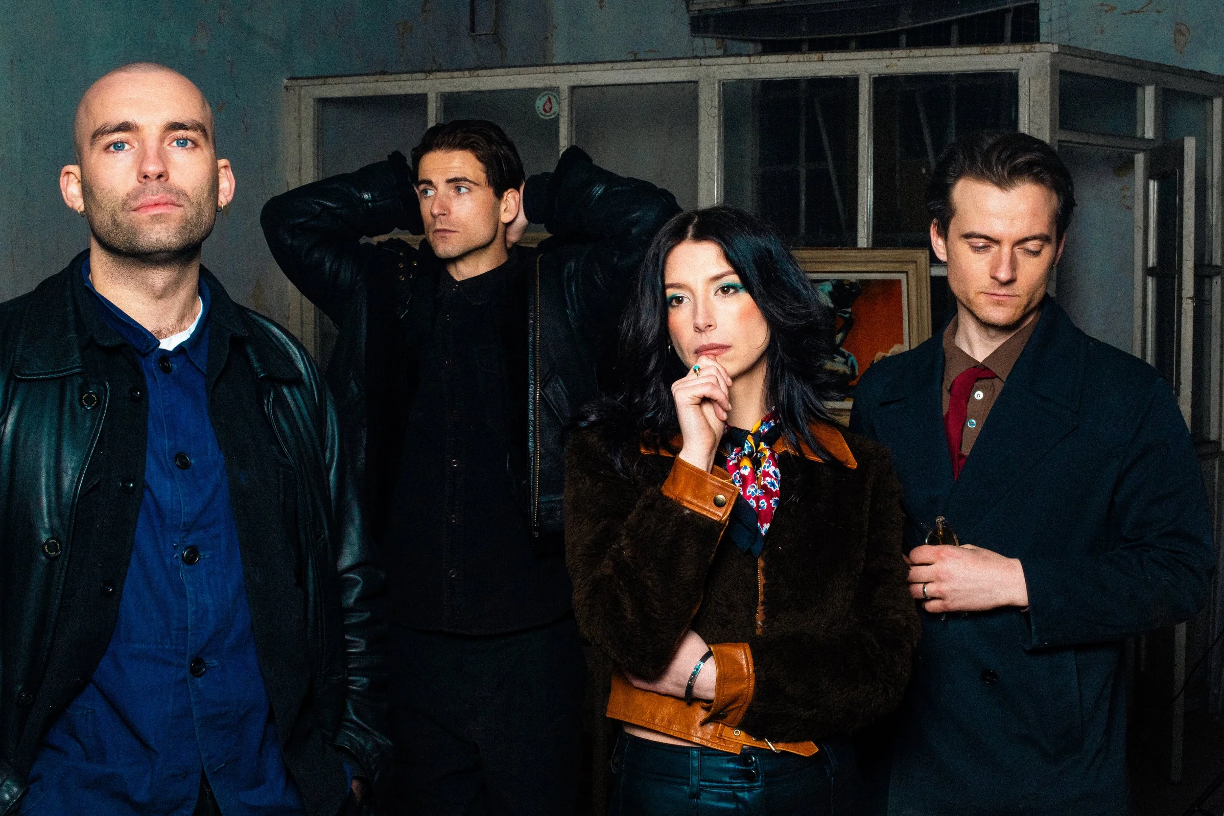 Soda Blonde band press photo 2025 industrial studio portrait