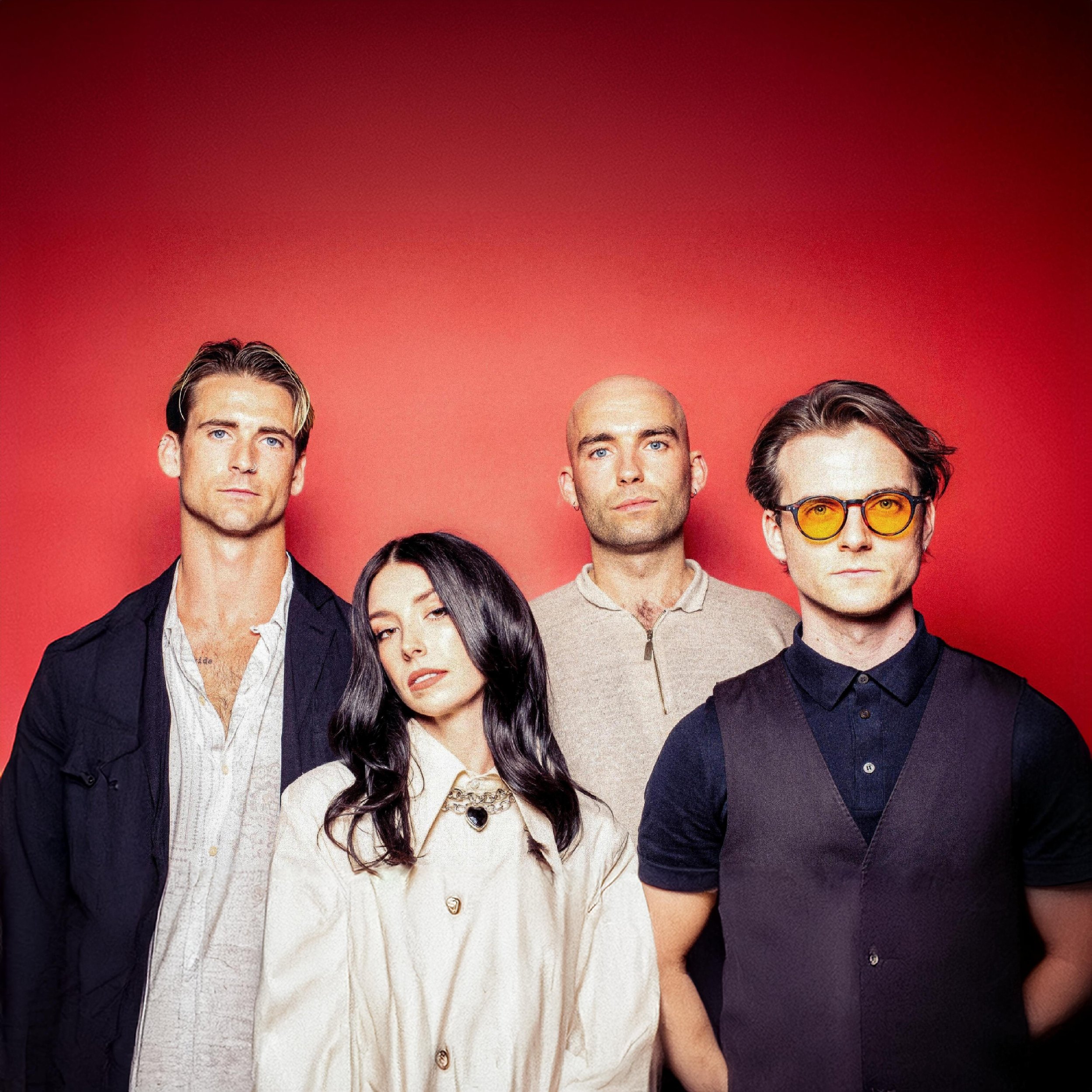 Soda Blonde press photo 2024 red background 