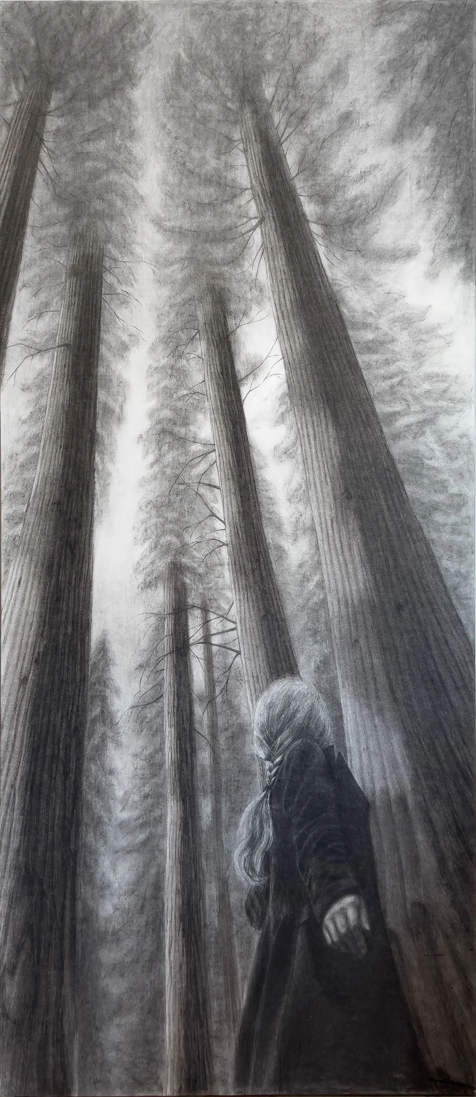 An Anaithnid (The Unknown) - 2026, Charcoal on Paper on Panel, 69x30