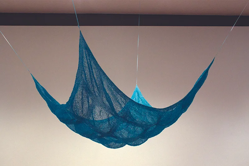 Ribbon #6 (turquoise) curling ribbon, dimensions vary (actual size 108 x 108 inches), 2011