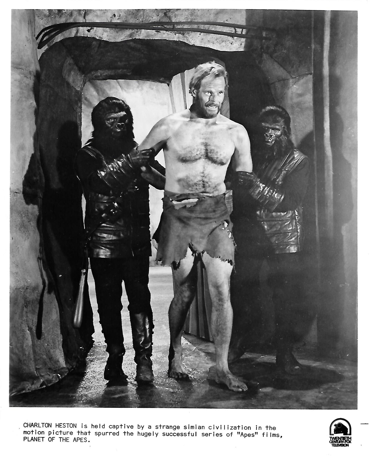  Charlton Heston is held captive by a strange simian civilization in  Planet of the Apes  