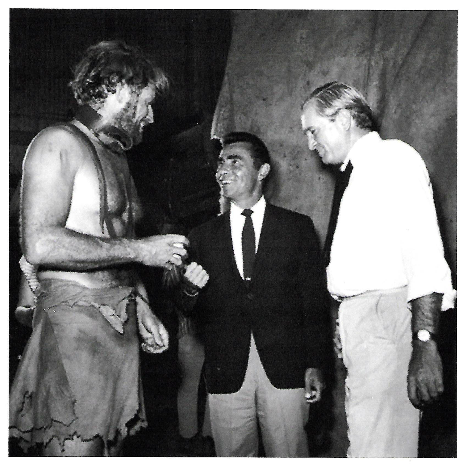  Rod Serling chats with Charlton Heston (as the astronaut George Taylor) on the set of  Planet of the Apes . 