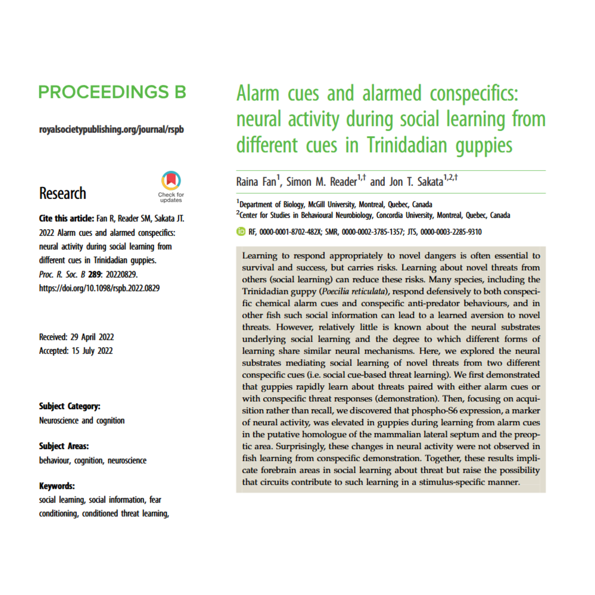 Social learning &amp; guppy brains
