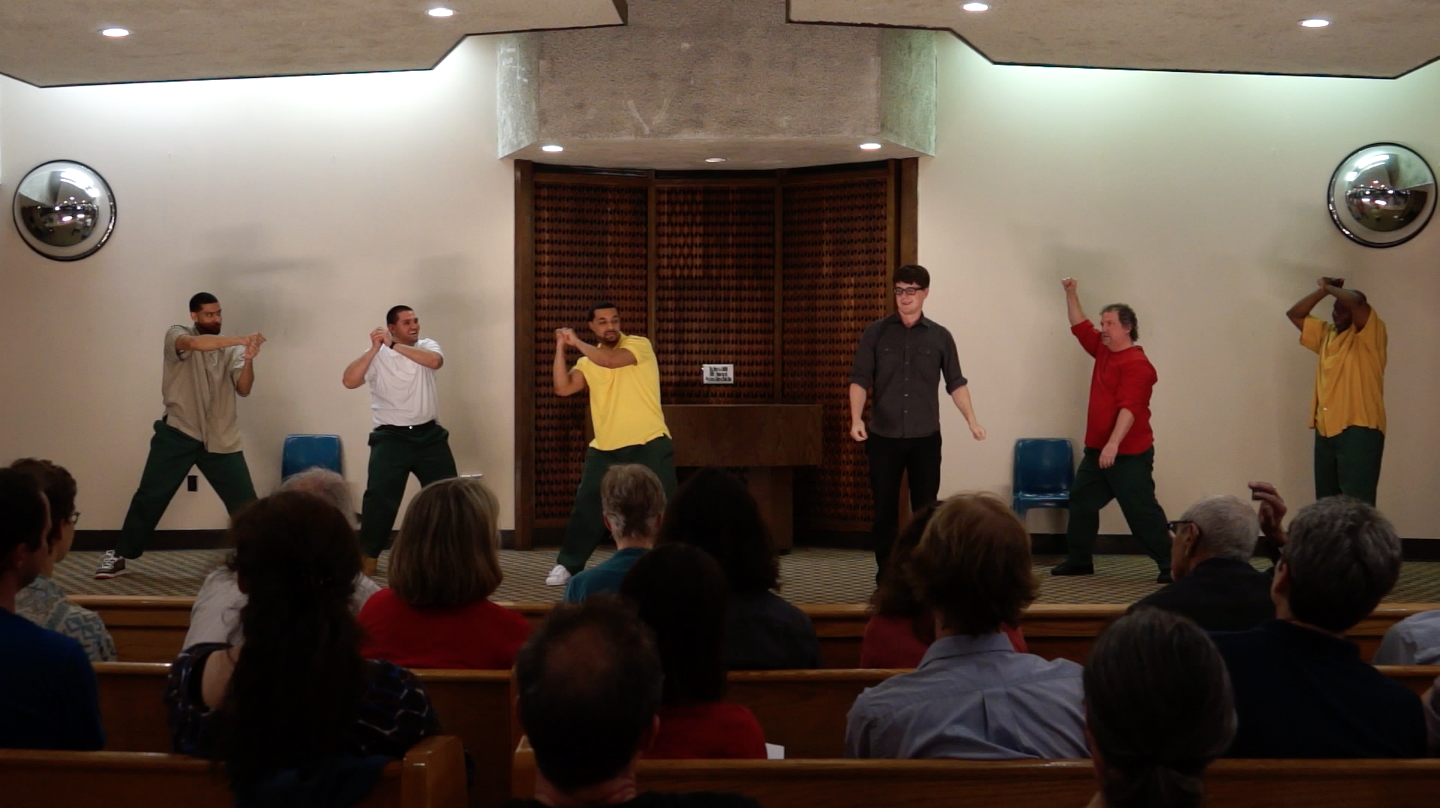 Members support Nick’s piece in which a lightsaber duel takes place. Left to right: Leroy Lebron Taylor, David Bendezou, Demetrius Molina, Nick Fesette, Nathan Powell, Michael Rhynes