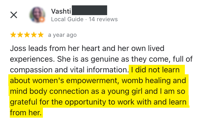 client testimonial for womb healing ritual