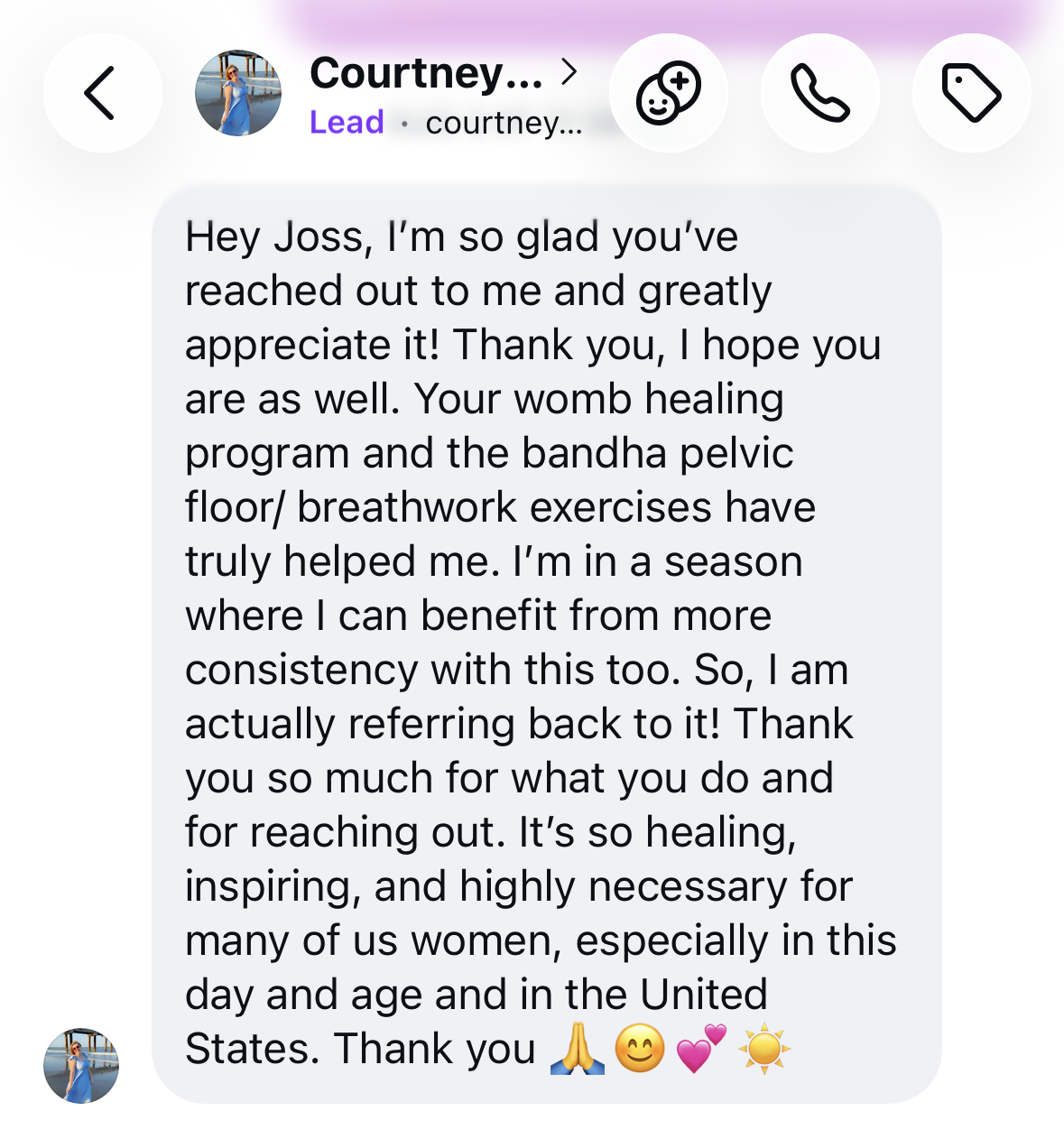 client testimonial for the womb healing course