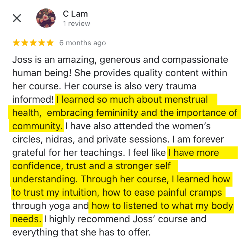 client testimonial for online yoga therapy and online somatic therapy for women