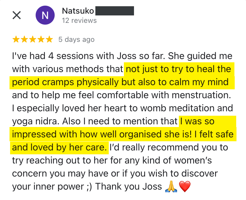 client testimonial for online yoga therapy and somatic therapy for women