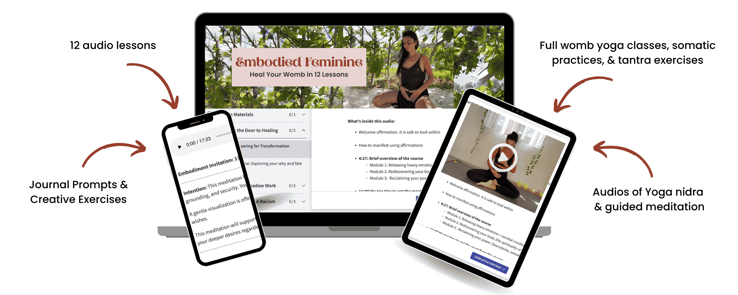 Embodied Feminine womb healing course lessons preview on laptop