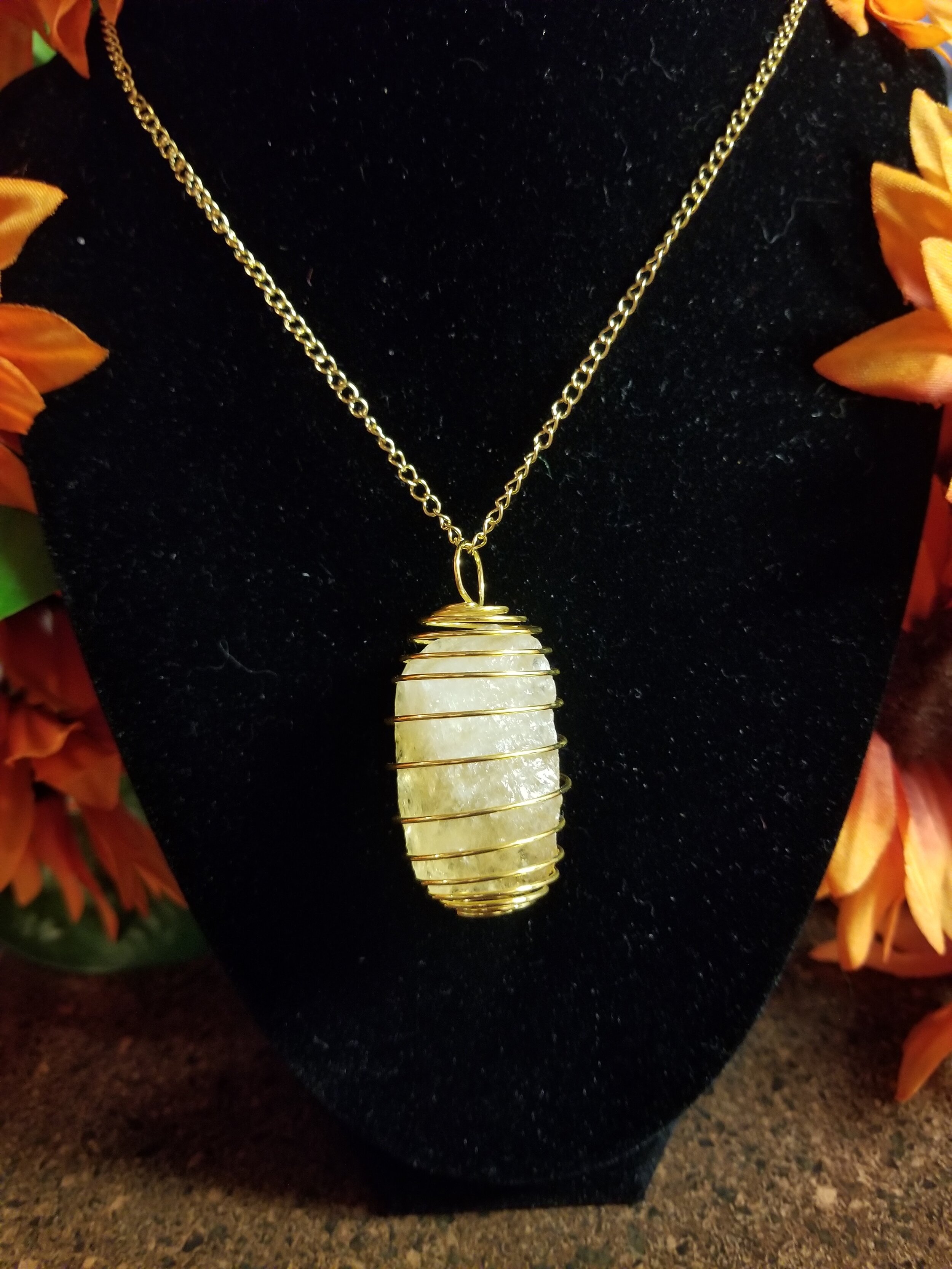Citrine Gold Spiral Cage Necklace 