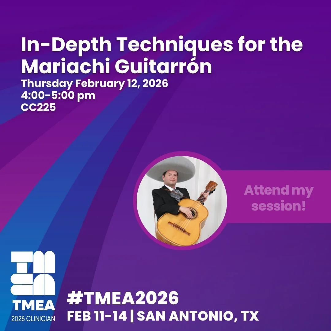 We are excited to announce that MSA administrator and musician, Carlos Gutierrez, will be presenting at the 2026 Texas Music Educators Association Convention. His clinic, In-Depth Techniques for the Mariachi Guitarron, is the first in convention hist