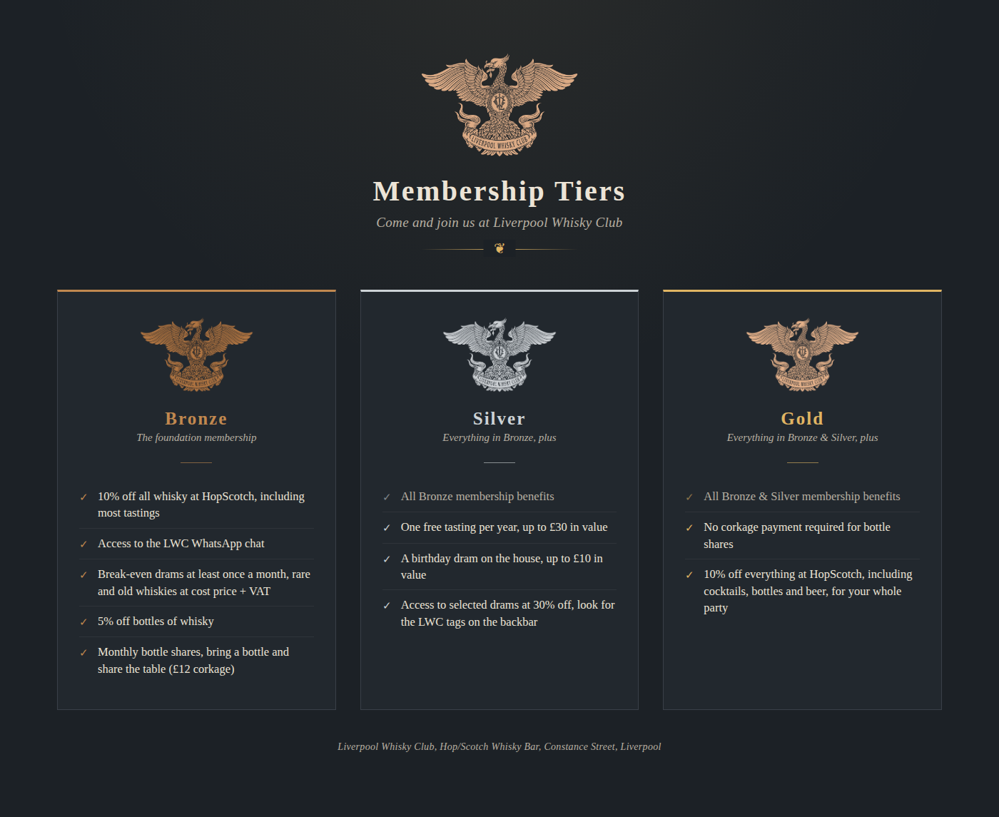 Liverpool Whisky Club Membership Tiers