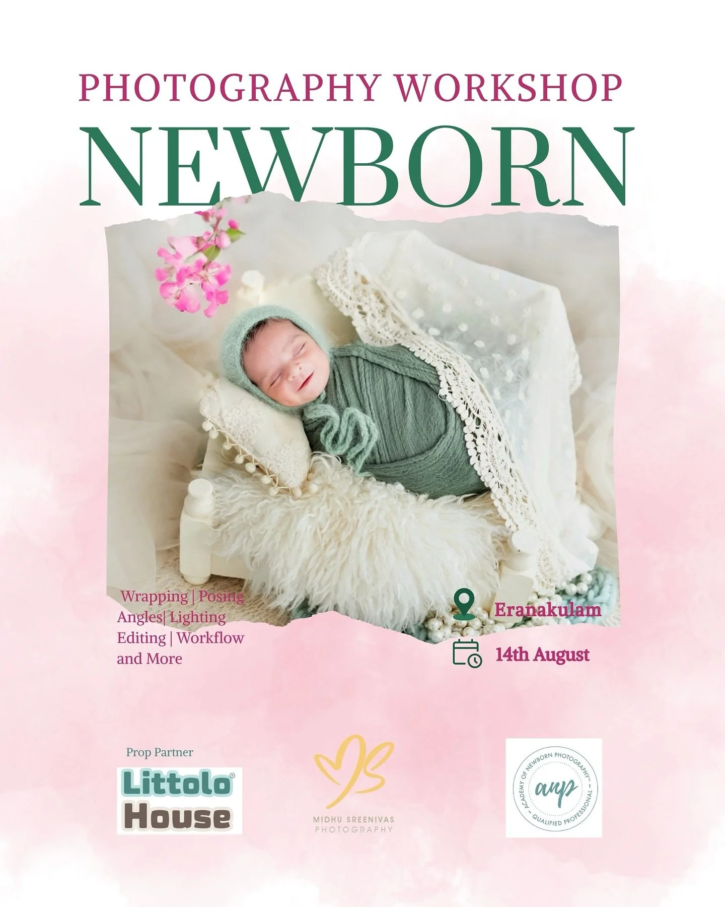 Newborn Photography Workshop &ndash; Ernakulam
✨ Only 3 seats left!

Join us this 14th August for a hands-on learning experience covering:
✔ Wrapping &amp; Posing
✔ Angles &amp; Lighting
✔ Editing &amp; Workflow
✔ And so much more to elevate your new