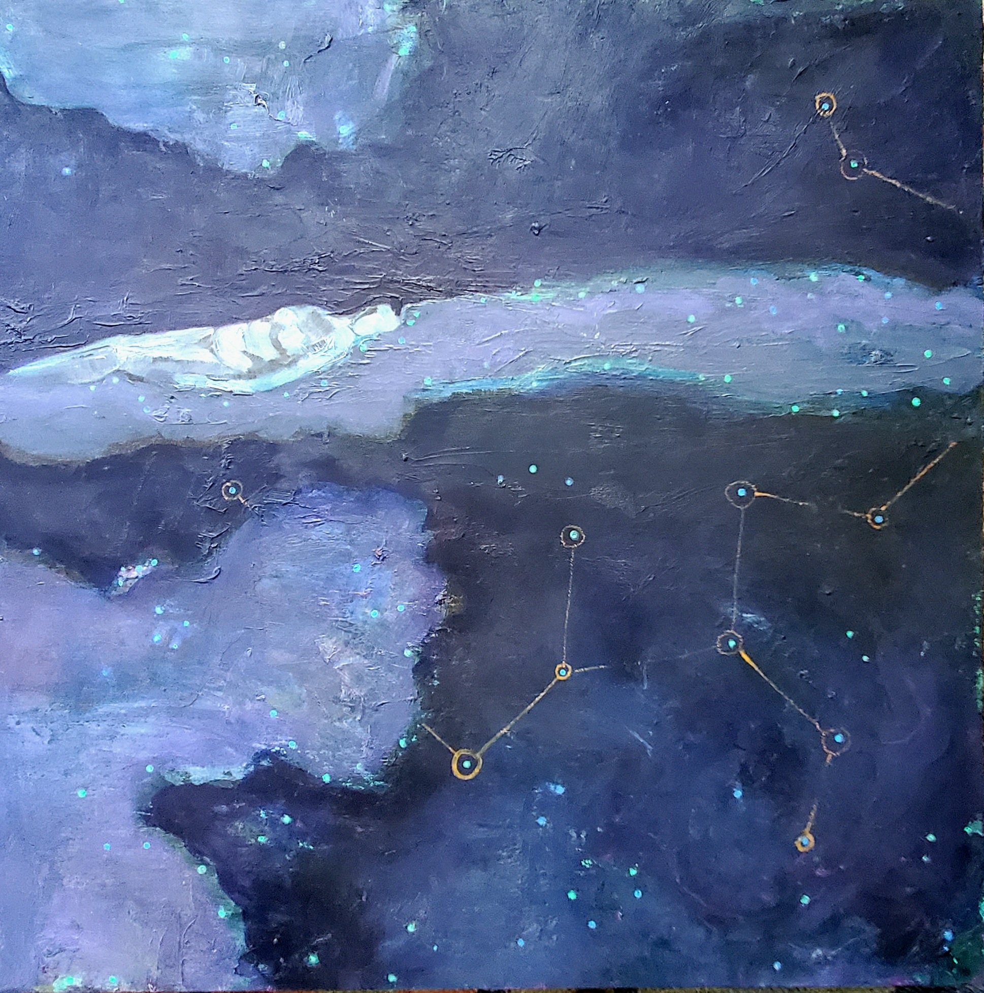 snow, adrift on a nebula, oil on panel, 20x20, 2022, $500