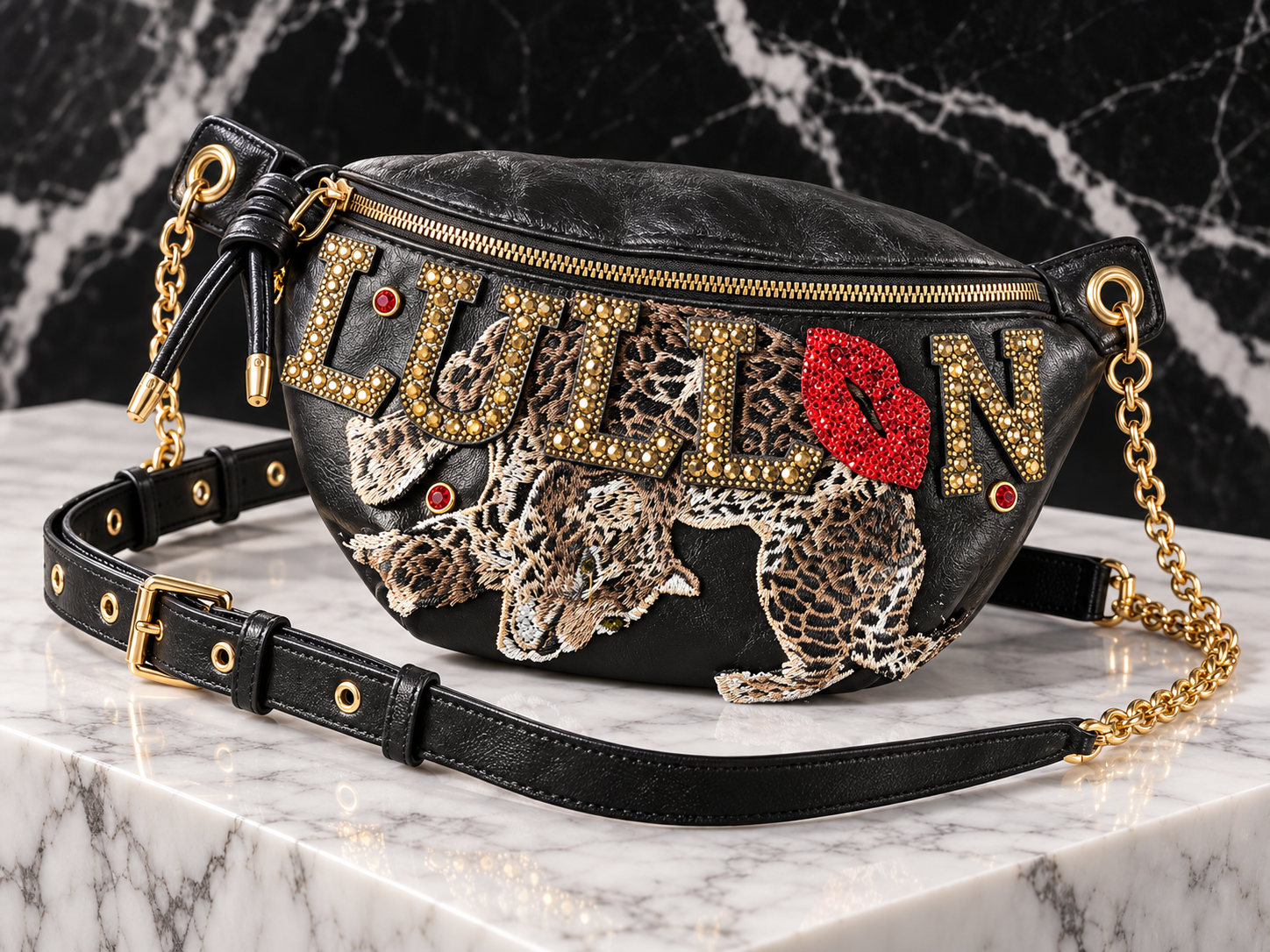 LULLON Black Wild Cat Cross Body Bum Bag