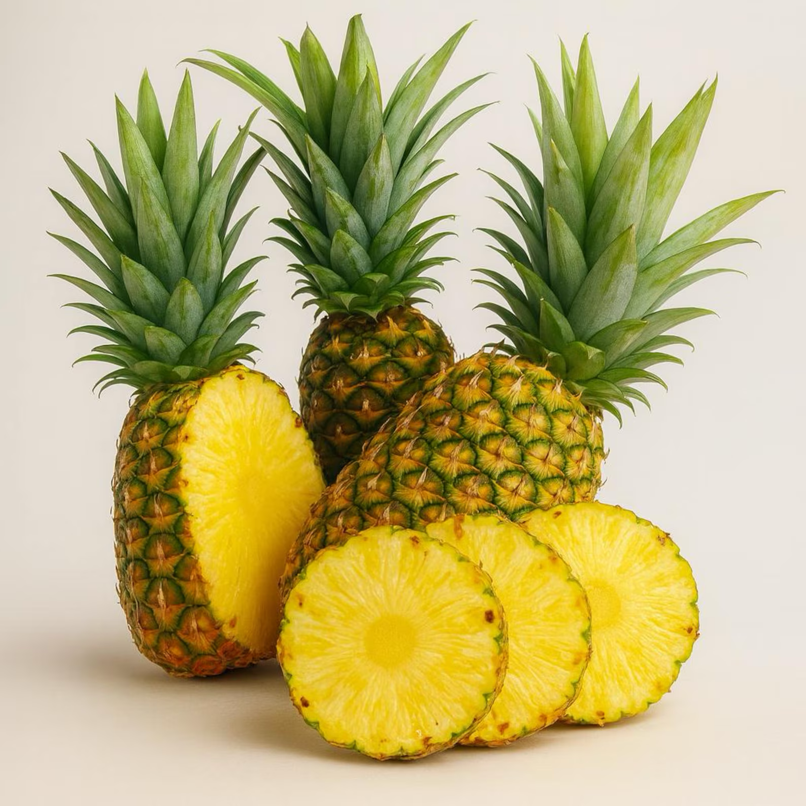 Fresh whole and sliced pineapples, the natural source of bromelain used to reduce swelling after oral surgery