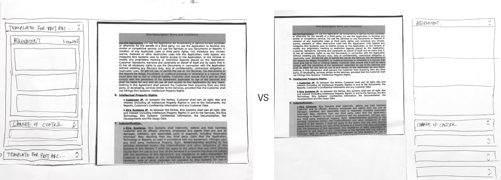 Testing the layout with paper prototypes — turns out document on the left and summary on the right feels more familiar for people.