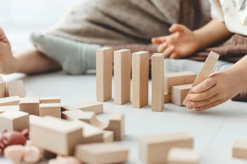 Wooden blocks arranged into a system