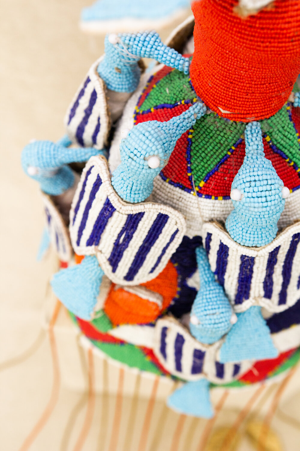 African Yoruba Beaded Multi Colored Bird Crown