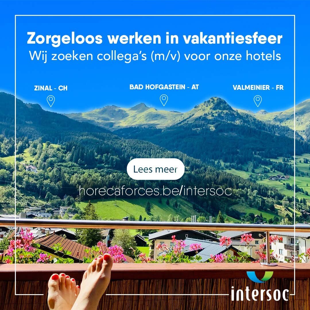 Heb je deze zomer een periode vrij en wil je zorgeloos werken in vakantiesfeer? Wij van @intersoc_vzw  zoeken voor onze hotels in Valmeinier (Fr), Bad Hofgastein (At) en Zinal (Ch) Zaalmedewerkers (m/v), Hulpkoks (m/v) en Verantwoordelijken schoonmaa