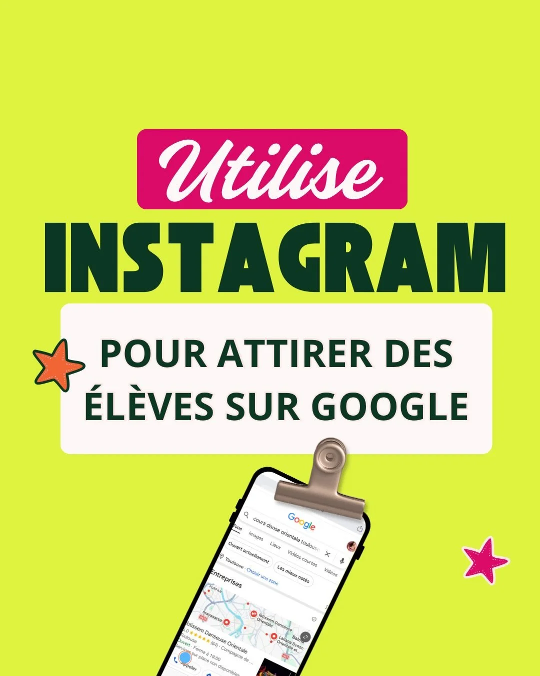 💃🏻💻 Pour vraiment appara&icirc;tre dans les r&eacute;sultats Google, tu dois utiliser les bons mots cl&eacute;s sur ton compte Instagram :

🌟Dans ta bio

🌟Dans tes l&eacute;gendes

🌟Dans tes titres de reels

💎 Par exemple, si tu es prof de dan
