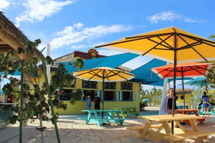 There are two Snack Shacks located throughout the island (Thrill Waterpark and Oasis Lagoon). The Snack Shack opens at 11:00am and stays open until the end of the day. This is a great place to grab a quick bite to eat or hydrate.