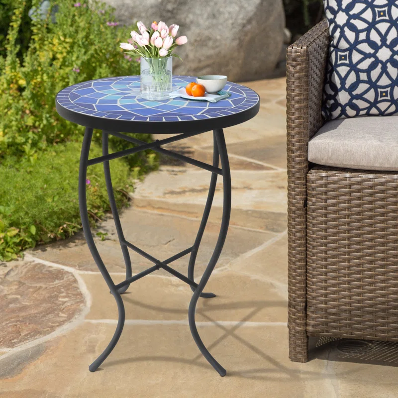 dali Outdoor End Table Tempered Glass Table Patio Bistro Table Top Garden Home Furniture Side Table 22 Dia x 20.6 Height 