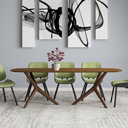 Mid Century Modern Walnut 6-Piece Dining Set With Extension Leaf Table 