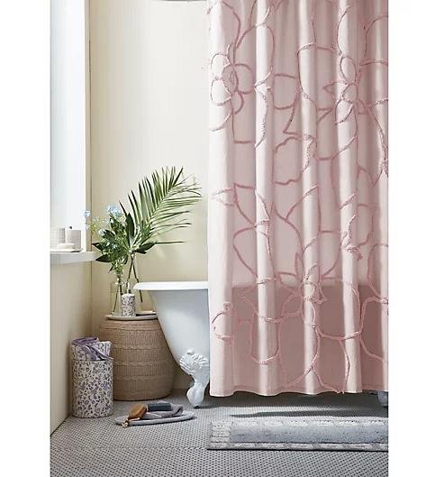 Sweet Jojo Fabric Bath Shower Curtain Blush Pink Grey Woodland Boho Bunny Floral 
